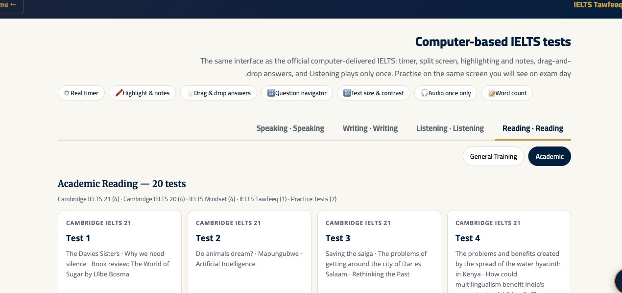 Cambridge IELTS 21 Academic inside the platform